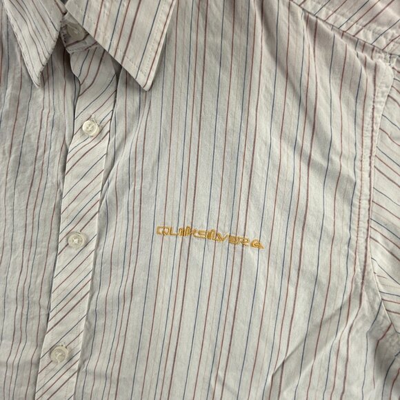 Quiksilver Blue Red Medium Striped Point Mens Shirt Button Up Surf Long Sleeve - Picture 2 of 16